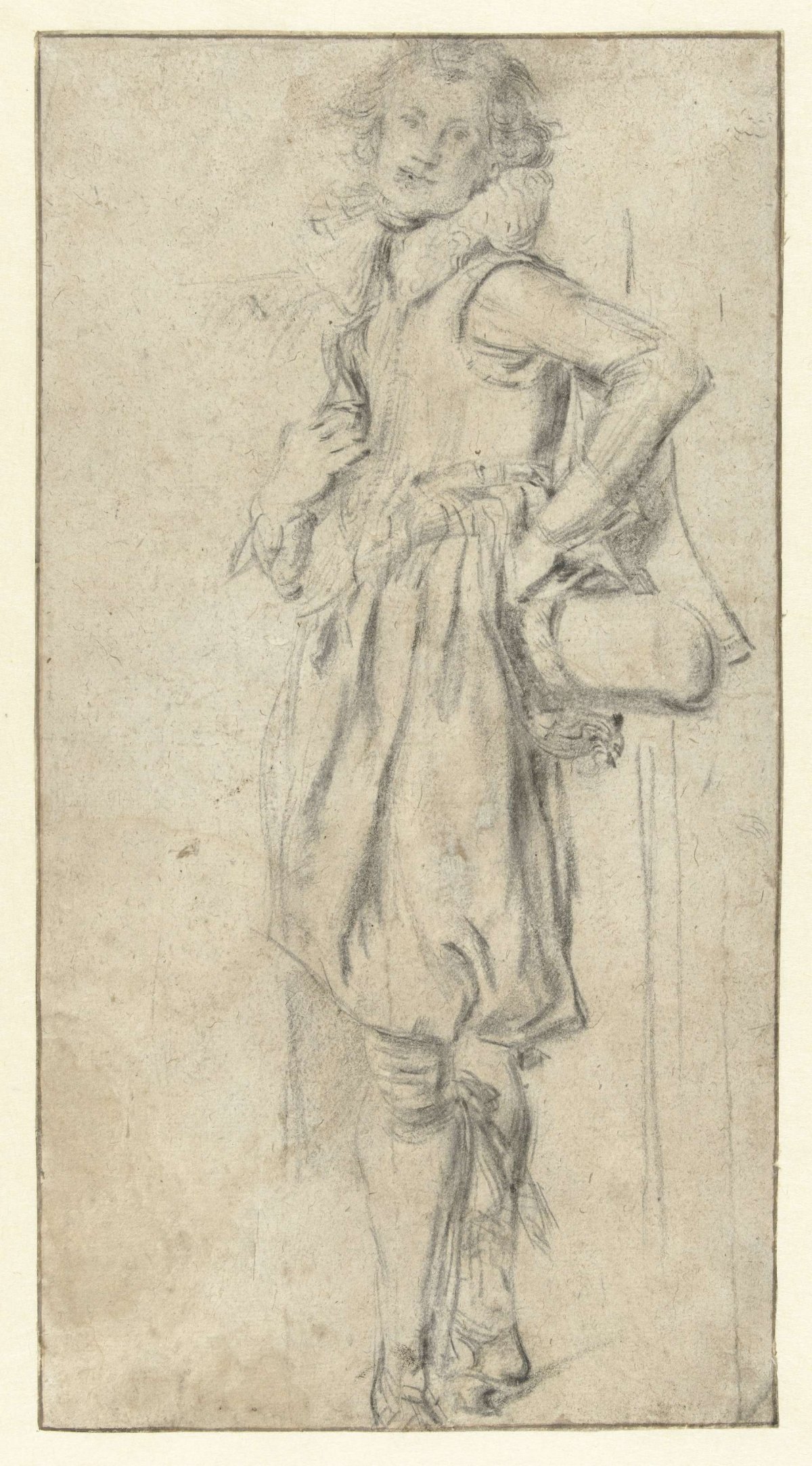 Standing young man with hat in hand, Willem Pietersz Buytewech, 1600 - 1624