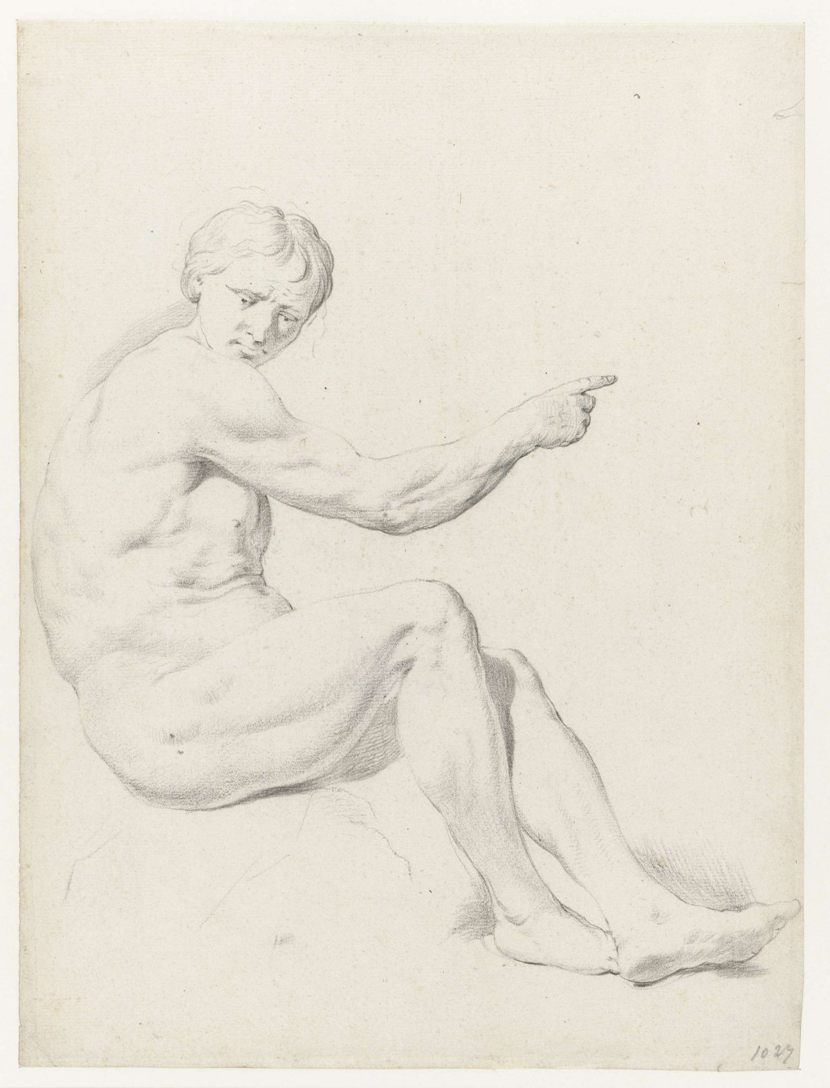 Seated male nude, facing right, Jan Hoogsaat, 1664 - 1730