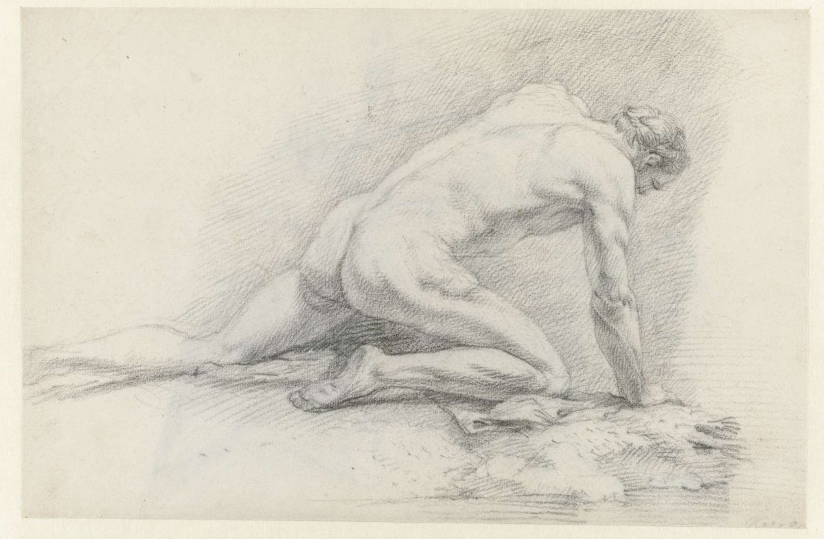 Crawling male nude, Jan Hoogsaat, 1664 - 1730