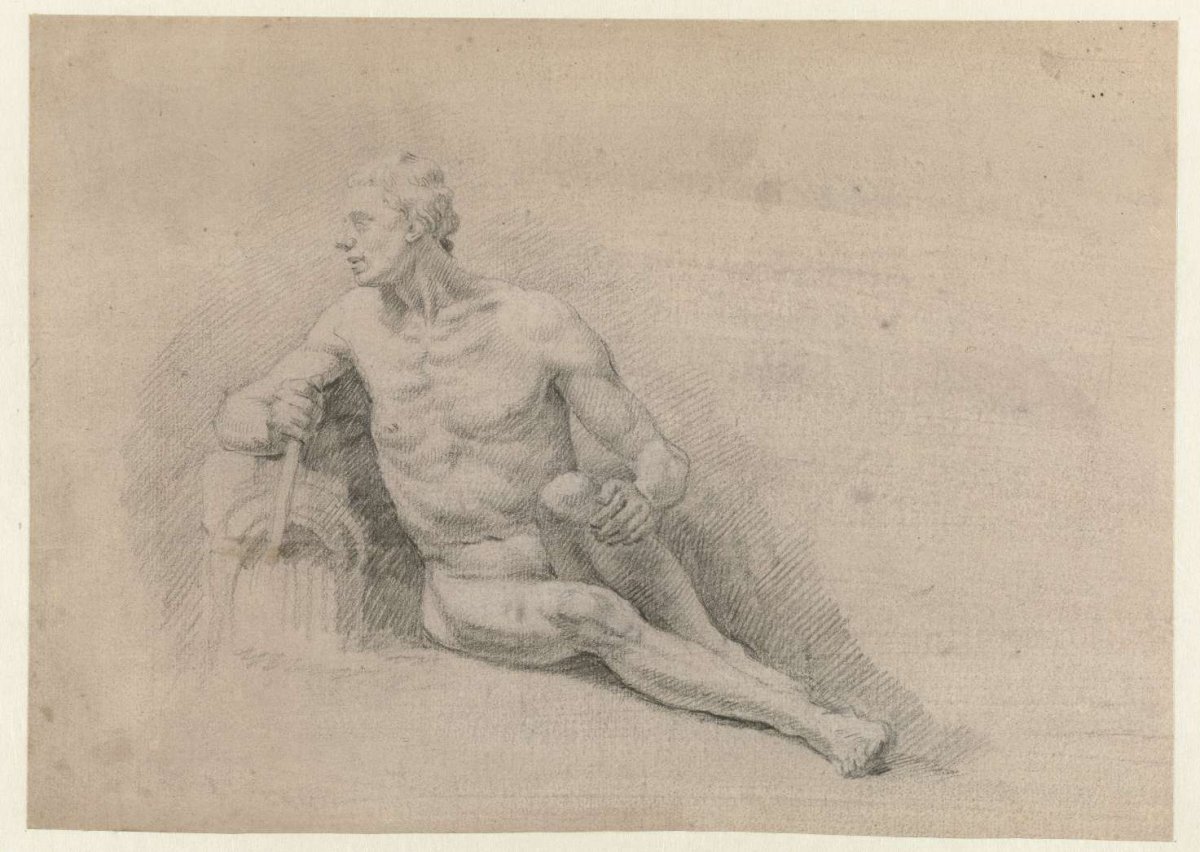 Seated male nude with raised leg, Jan Hoogsaat, 1664 - 1730