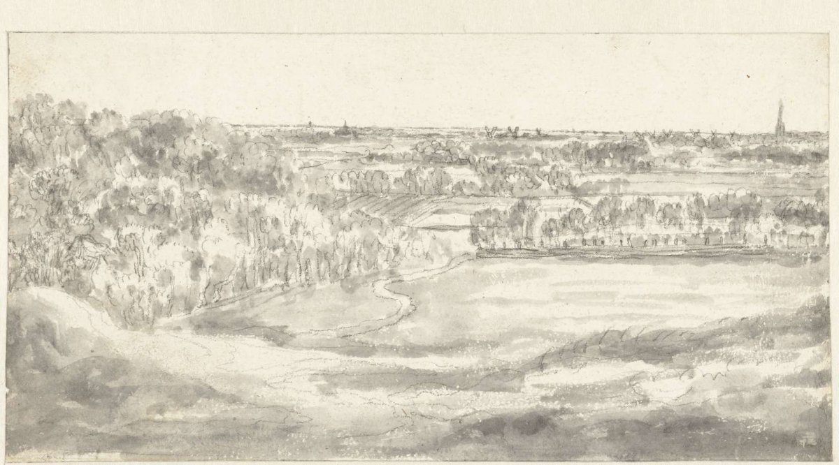 Vast landscape seen from a hill, anonymous, 1600 - 1699