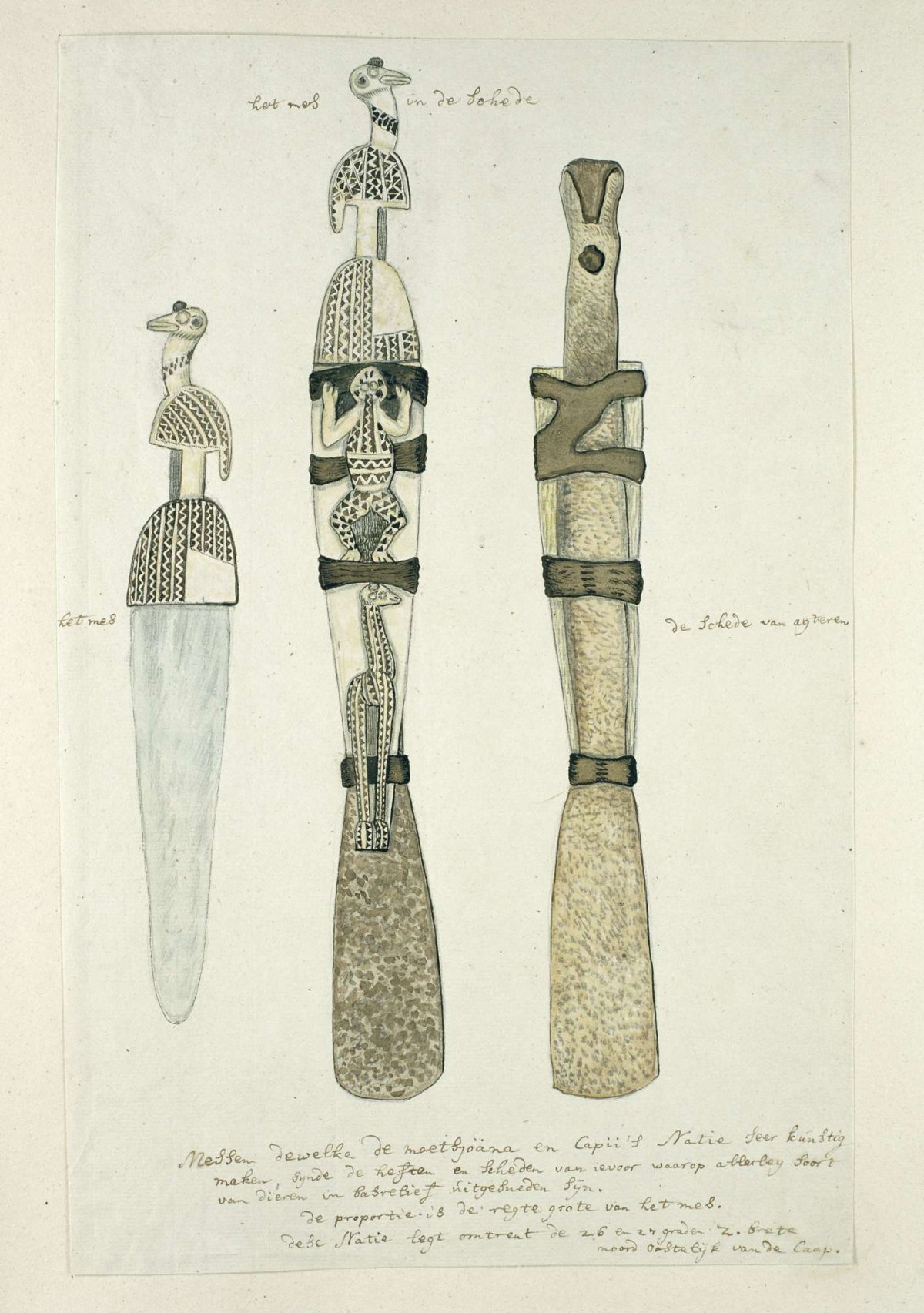 A Tswana or Kora knife with its sheath, Robert Jacob Gordon, 1777 - 1786