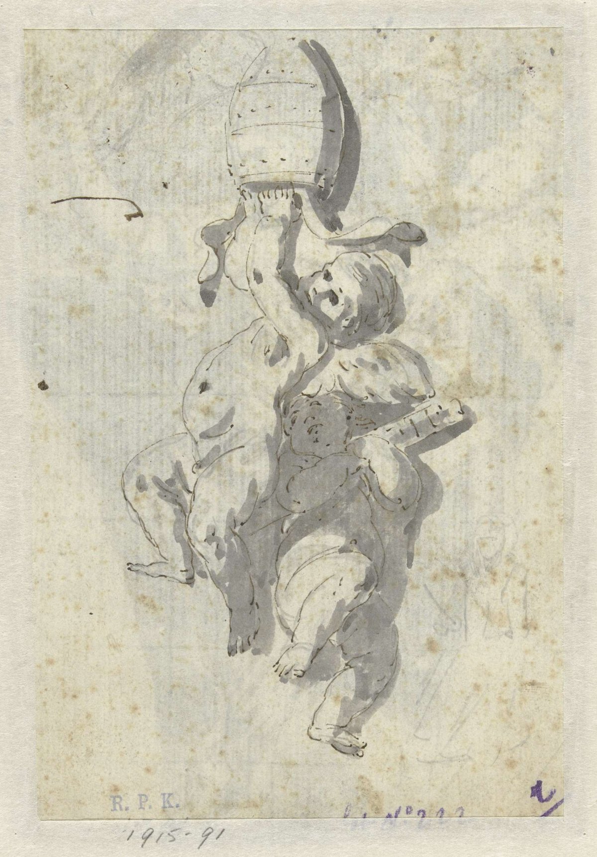 Putti with papal insignia, anonymous, 1700 - 1800