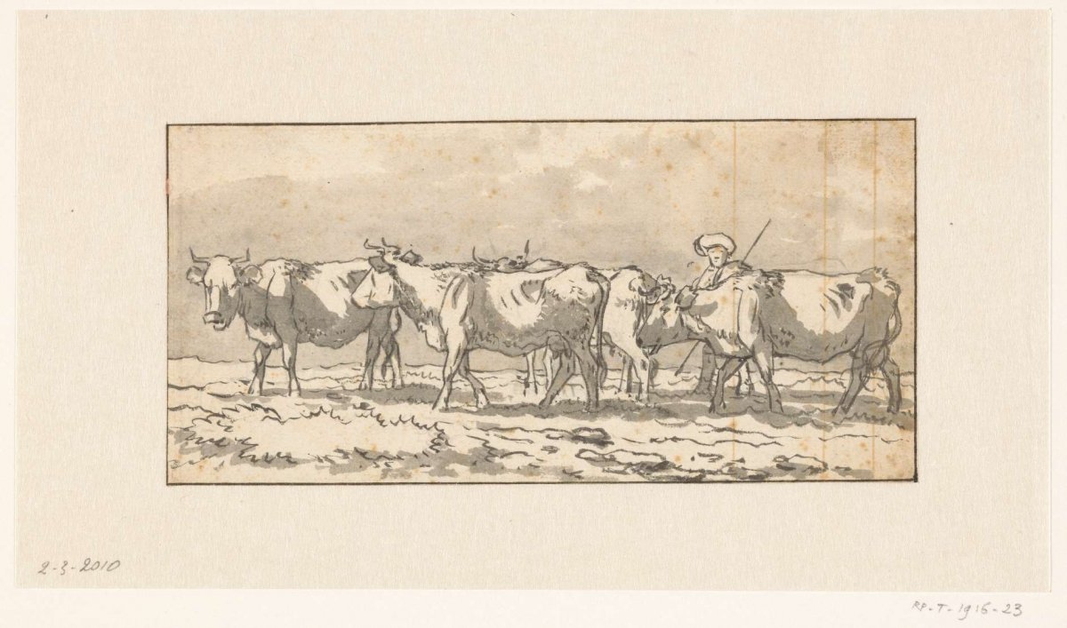 Shepherd with herd of cows in pasture, Wouter Johannes van Troostwijk, 1792 - 1810