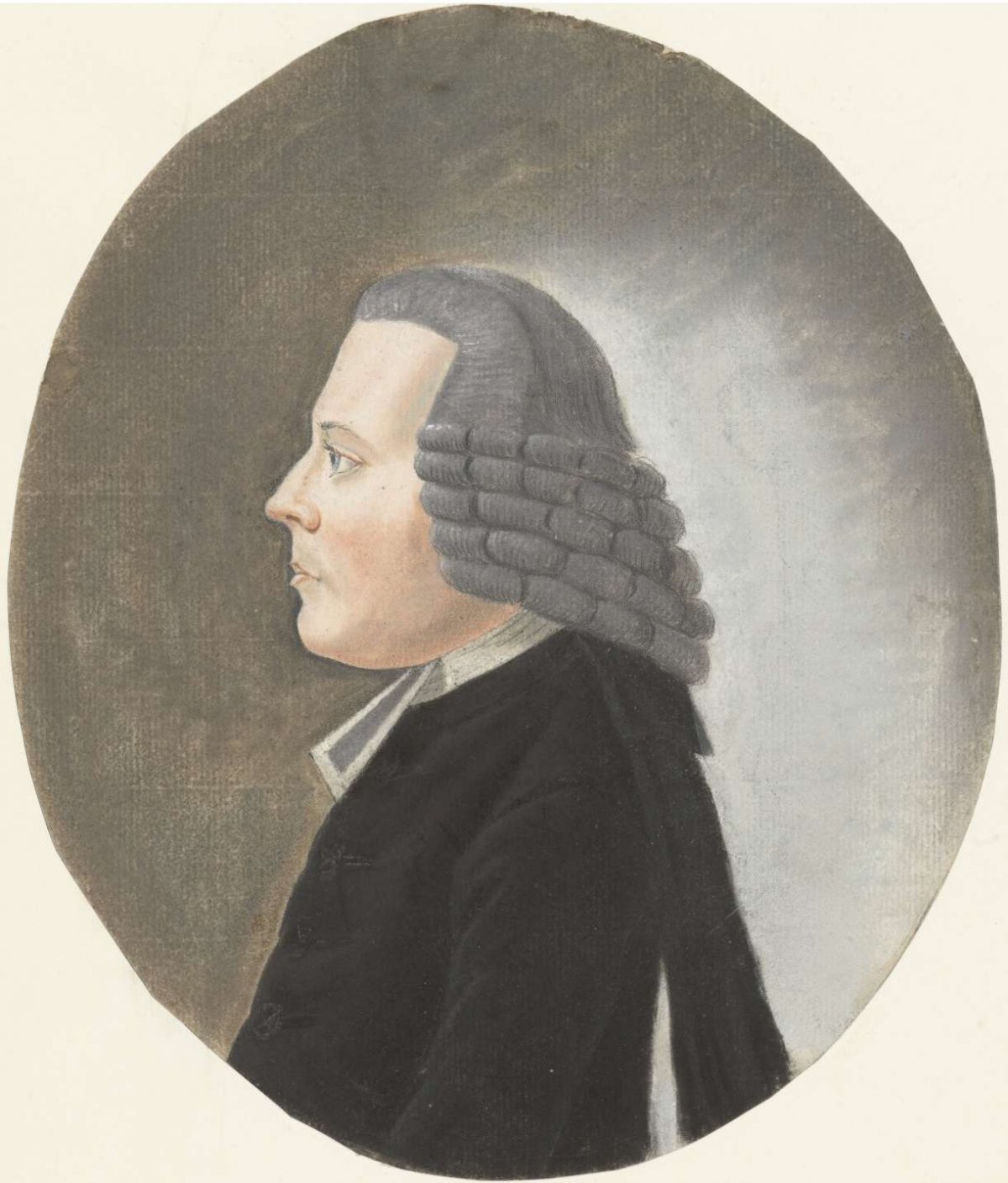 Portrait of a pastor with gray wig, profile, to left, anonymous, 1700 - 1800