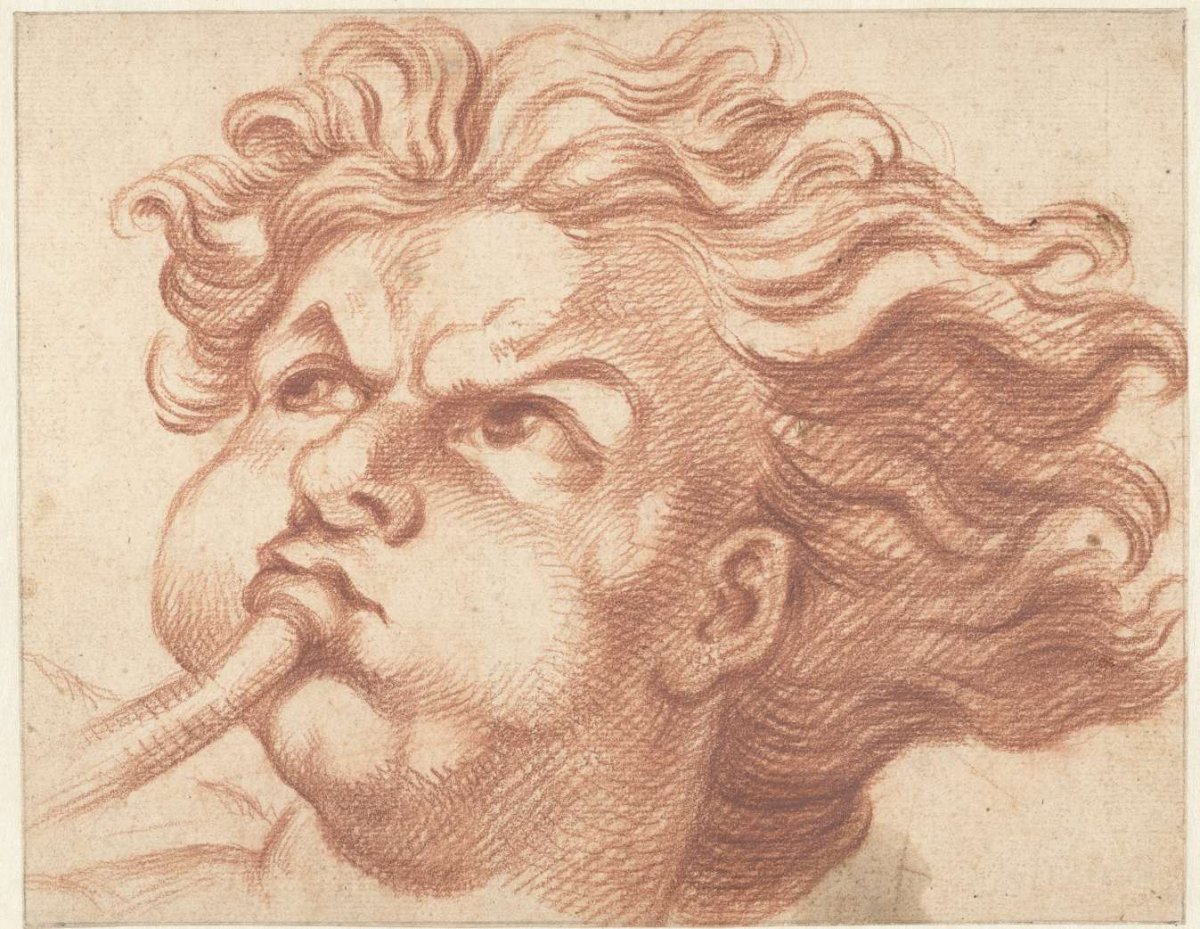 Head of an angel, blowing a trumpet, Bernard Picart, 1683 - 1733