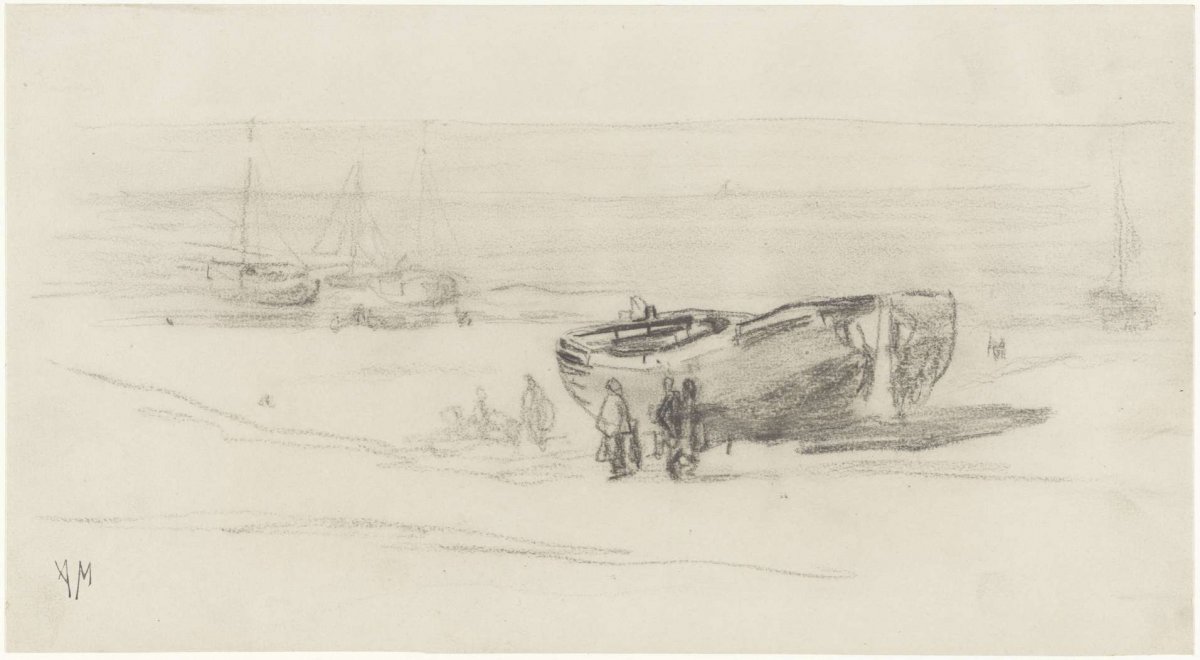 Bomb barges on the beach, Anton Mauve, 1848 - 1888