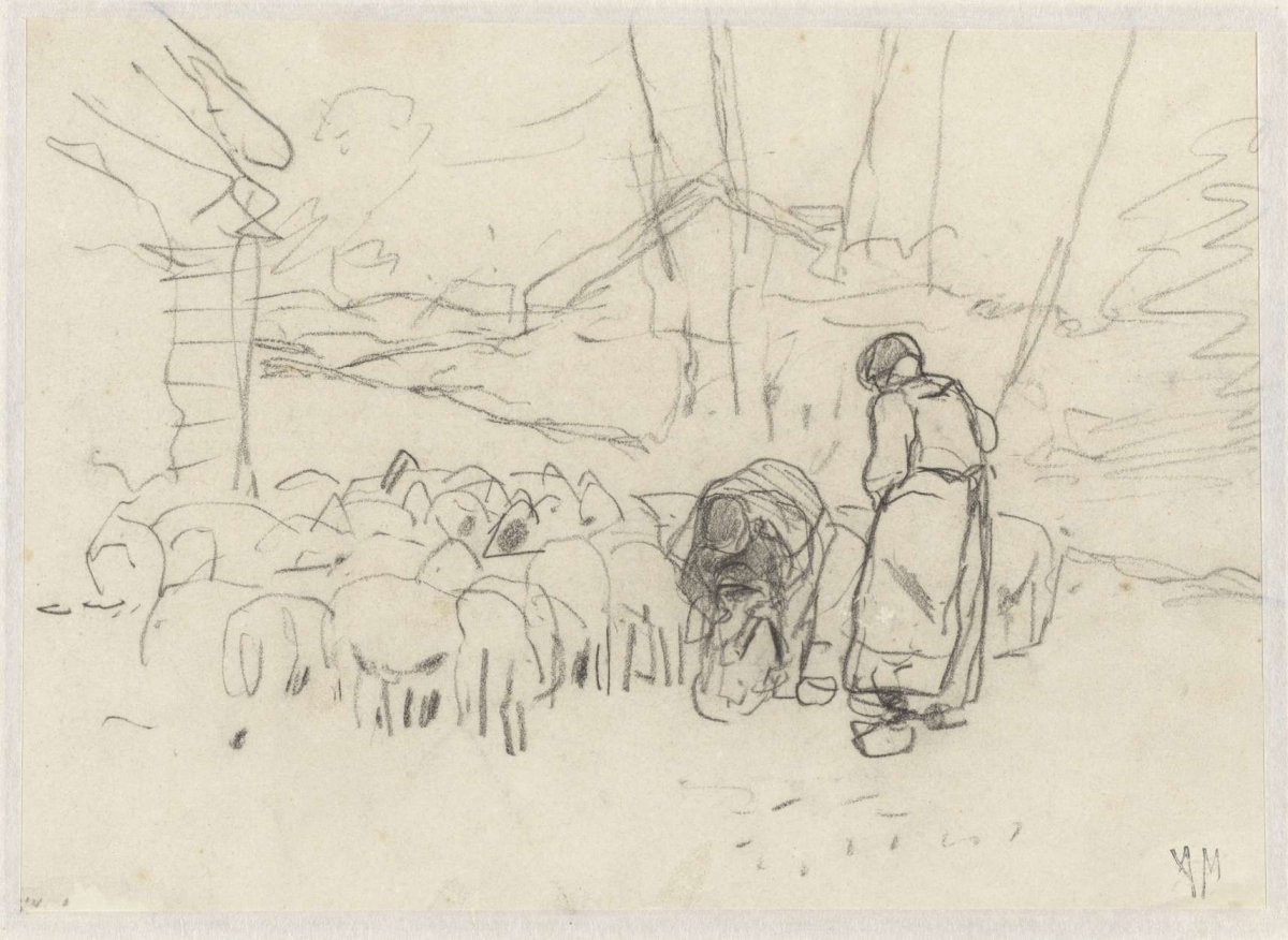 Shearing of sheep, Anton Mauve, 1848 - 1888