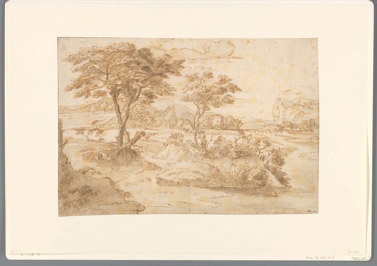 Wooded landscape with some buildings in the distance, anonymous, 1600 - 1699