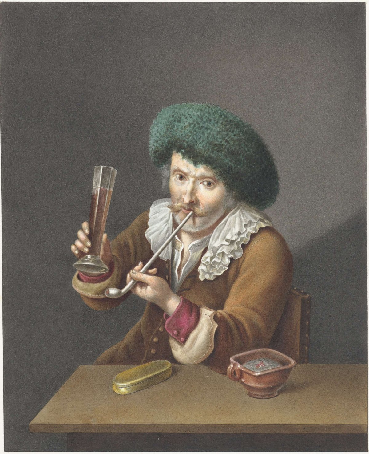 Seated man with glass and pipe, Alexander Liernur, 1799
