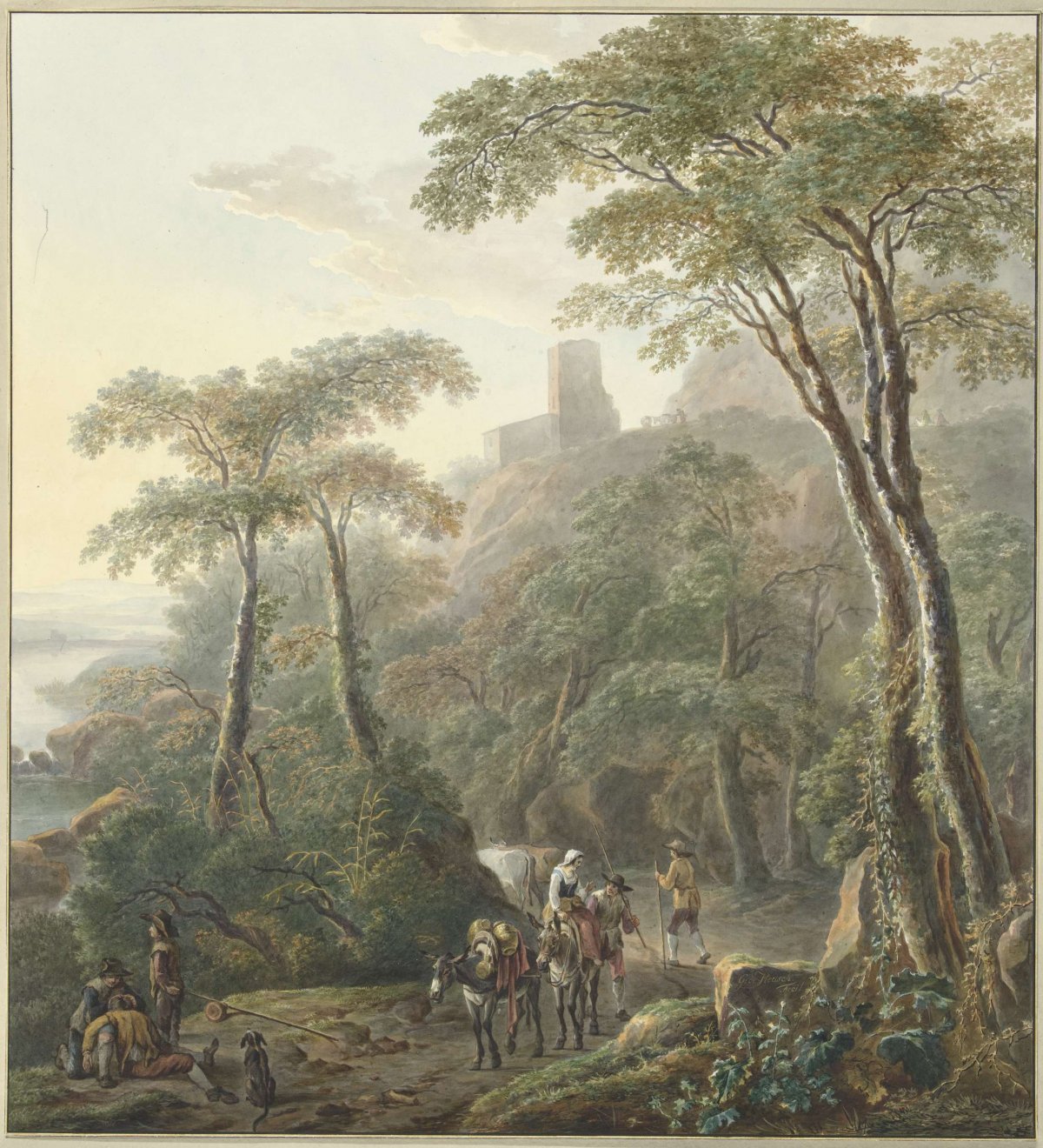 Landscape with shepherds and milkmaid, N. Lamme, 1700 - 1800