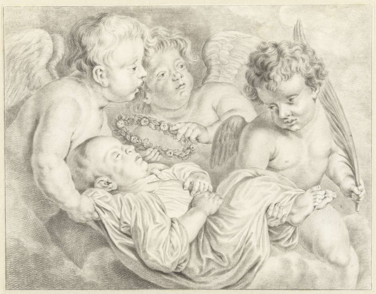 Angels with dead child, Abraham Delfos, 1741 - 1820