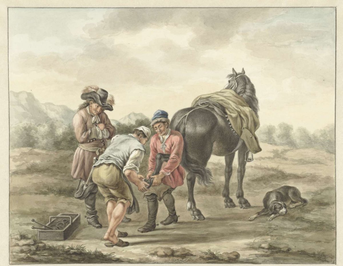 Farrier in landscape, Abraham Delfos, 1741 - 1820