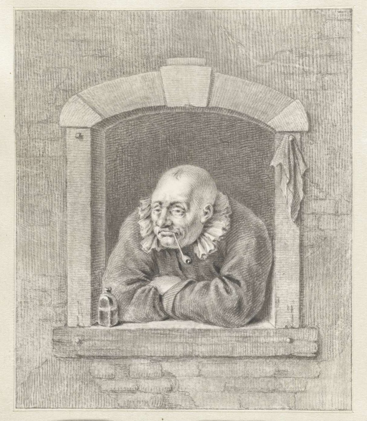 Rokende man in venster, Abraham Delfos, 1741 - 1820