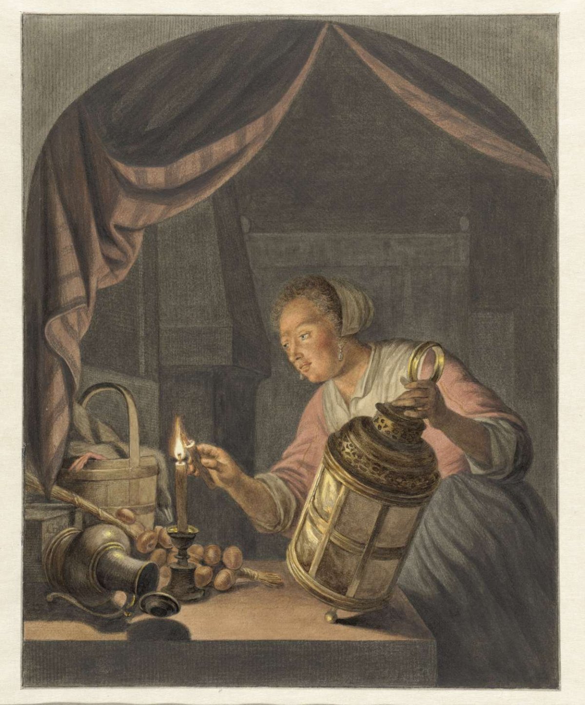 Girl, igniting a lantern, Abraham Delfos, 1795