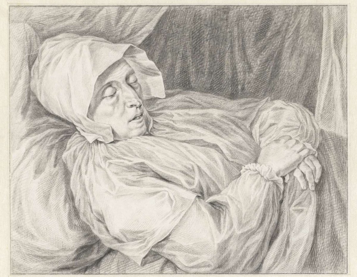 Woman on her death bed, Abraham Delfos, 1777