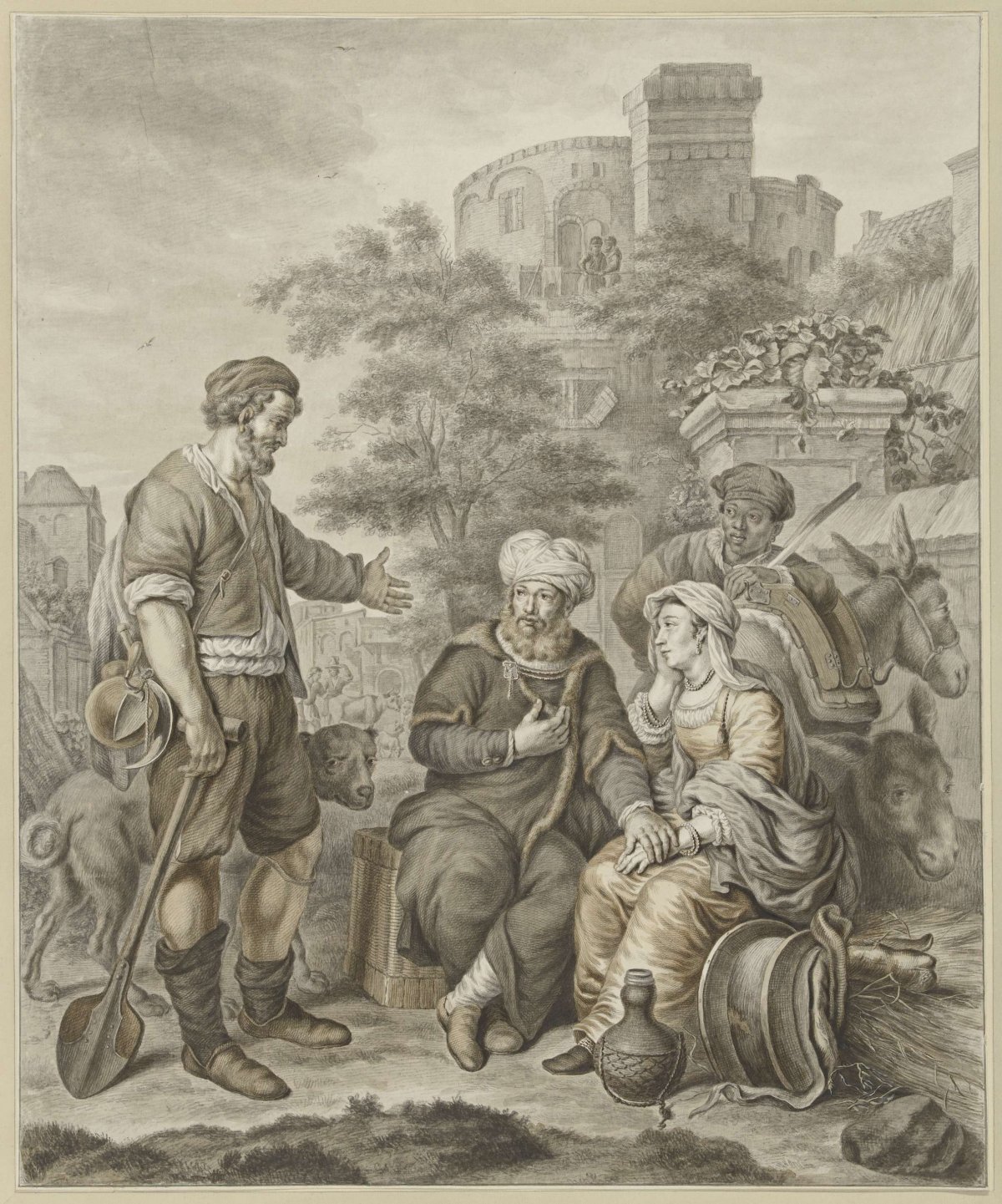 The Levite and his concubine in Gibeah, Abraham Delfos, 1797