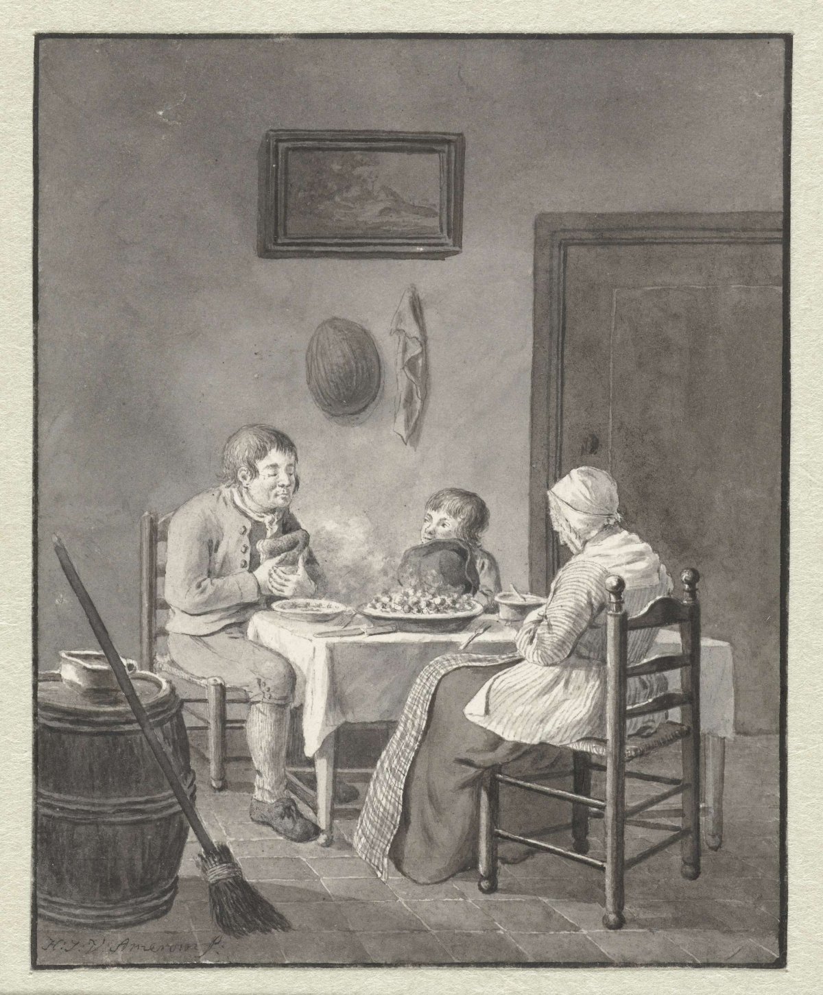 Prayer before the meal, Hendrik Jan van Amerom, 1786 - 1833