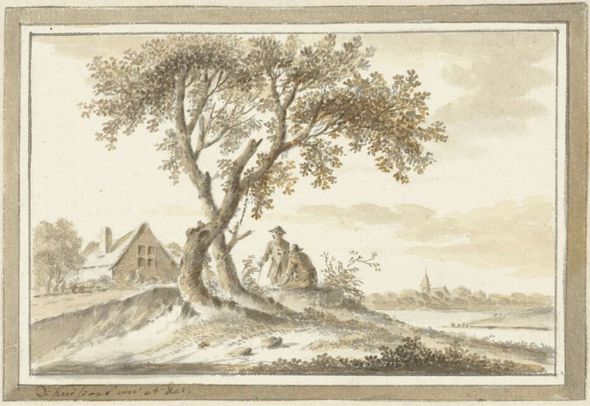 Landscape with two men under a tree, Dirk Kuipers, 1743 - 1796