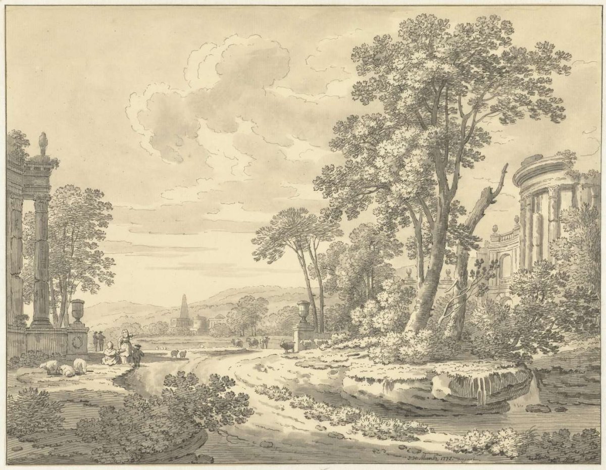 Italian landscape with ruins, Johann Heinrich Müntz, 1772