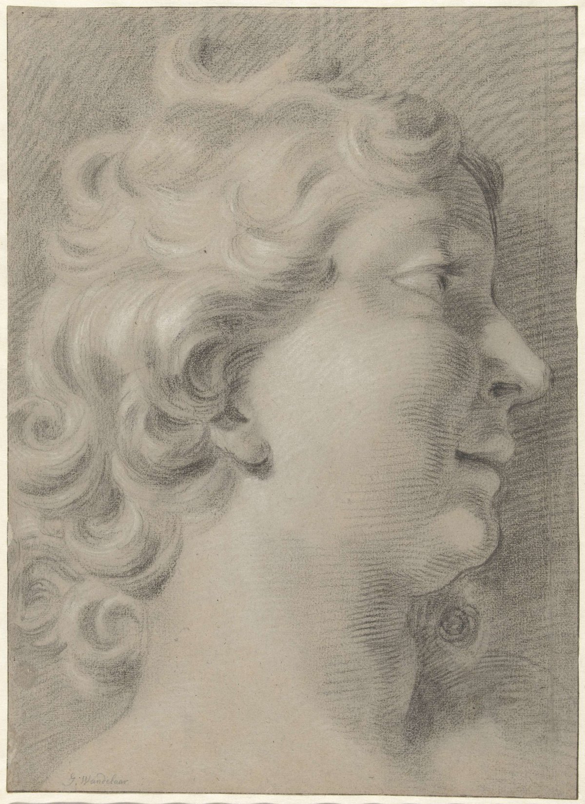 Study of a woman's head, to the right, Jan Wandelaar, 1700 - 1759