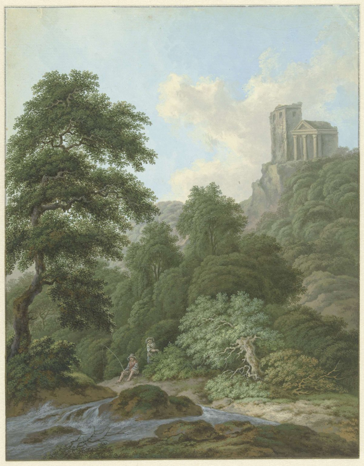 Landscape with angler, Monogrammist FWH, 1700 - 1800