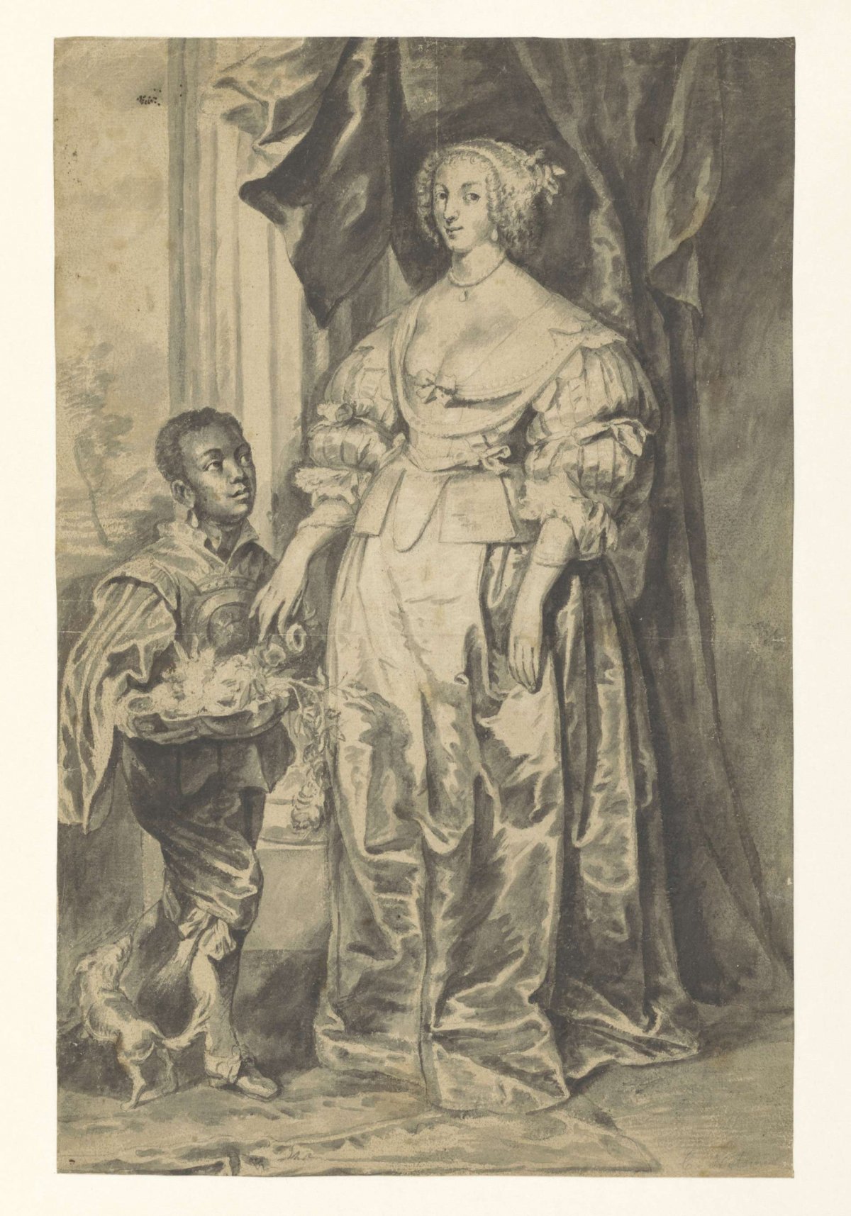 Sketch of a portrait of Henrietta Maria de Bourbon, Queen of England, Anthony van Dyck, 1610 - 1641
