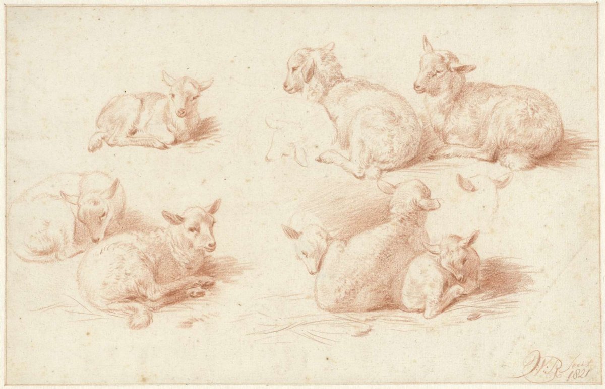 Studies of lambs, Jan van Ravenswaay, 1821