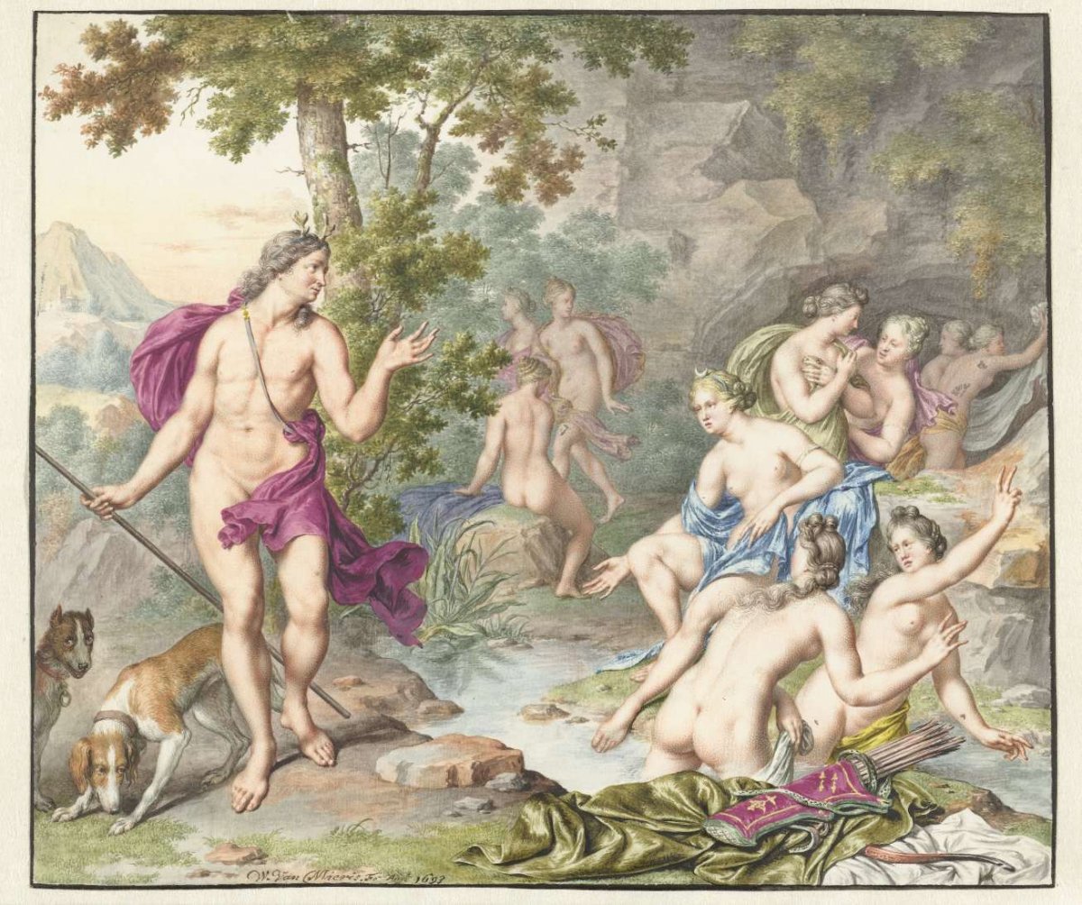 Actaeon surprises Diana and her companions, Willem van Mieris, 1693