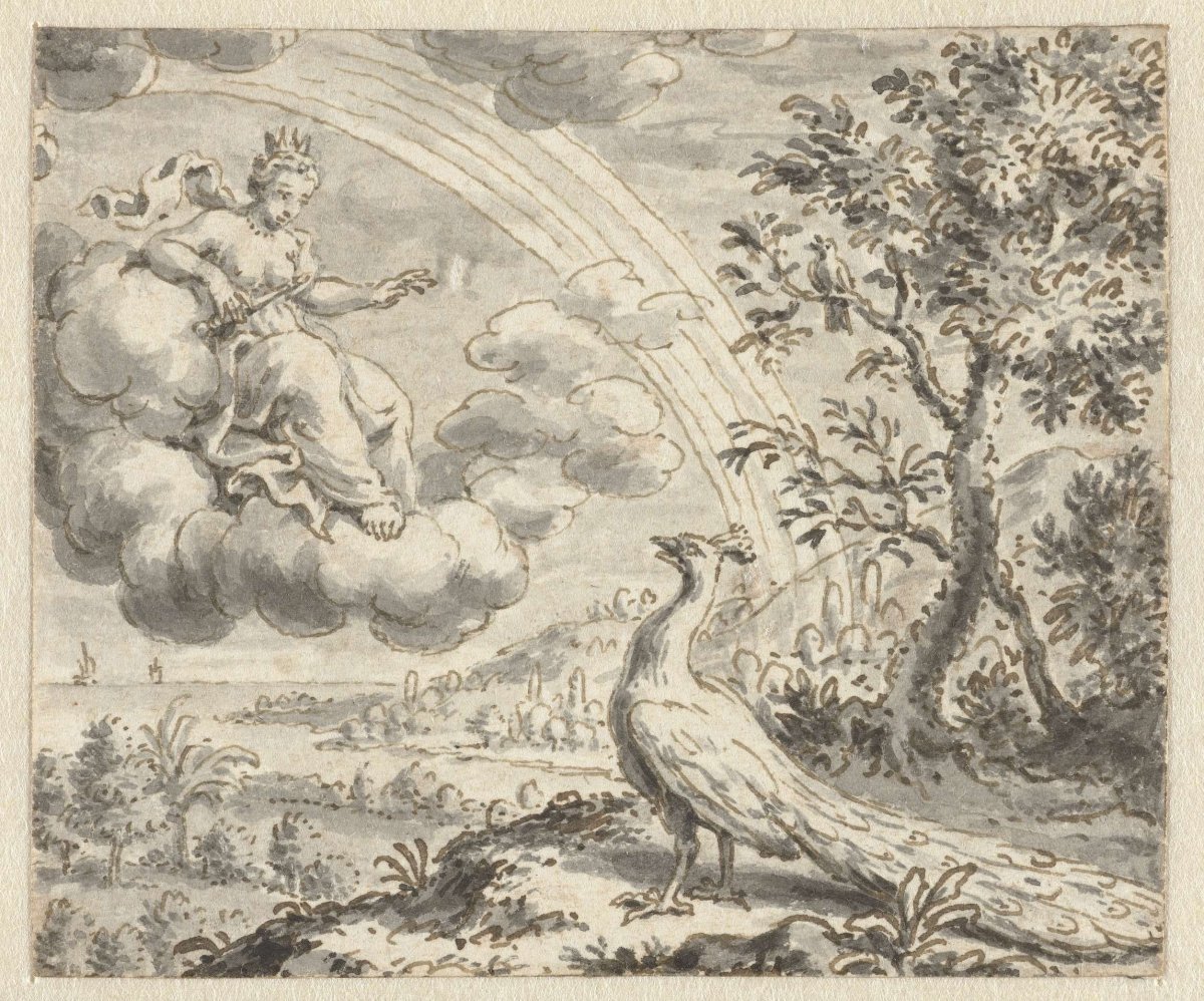 Peacock complaining to Juno, anonymous, 1668 - 1740