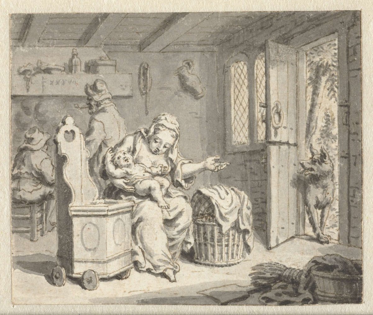 Wolf, the mother and the child, anonymous, 1668 - 1740