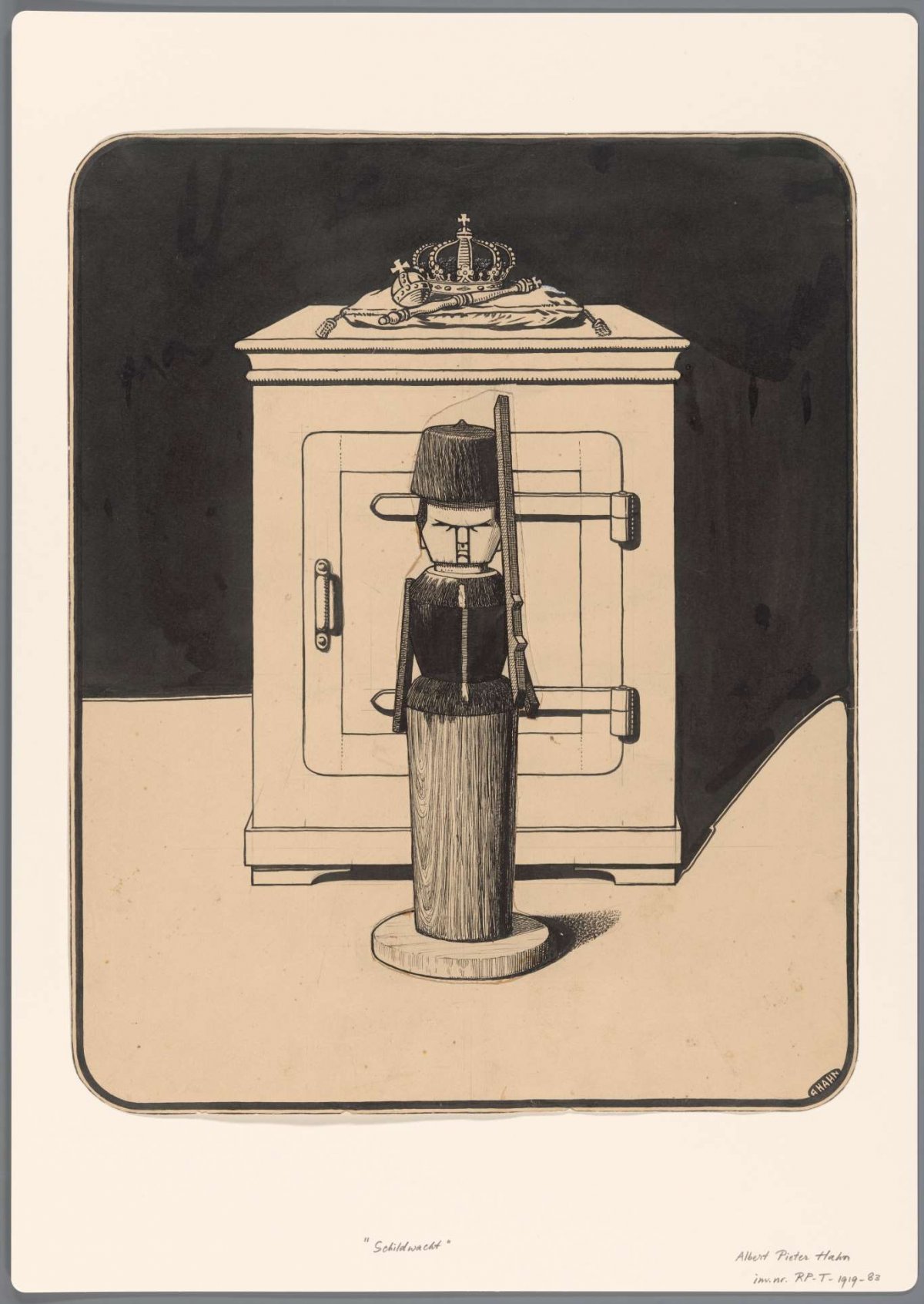 Design for a political cartoon: The wooden sentinel, Albert Hahn (I), 1887 - 1919