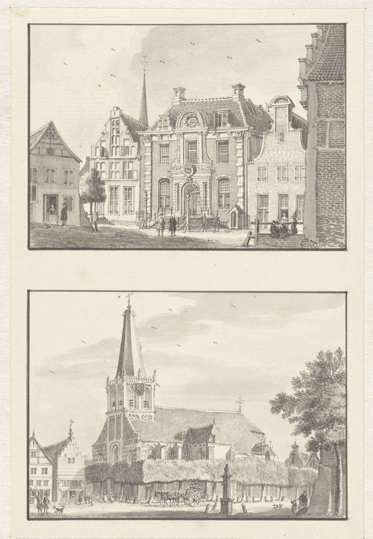 Town hall and church in Doetinchem, Jan de Beijer, 1743