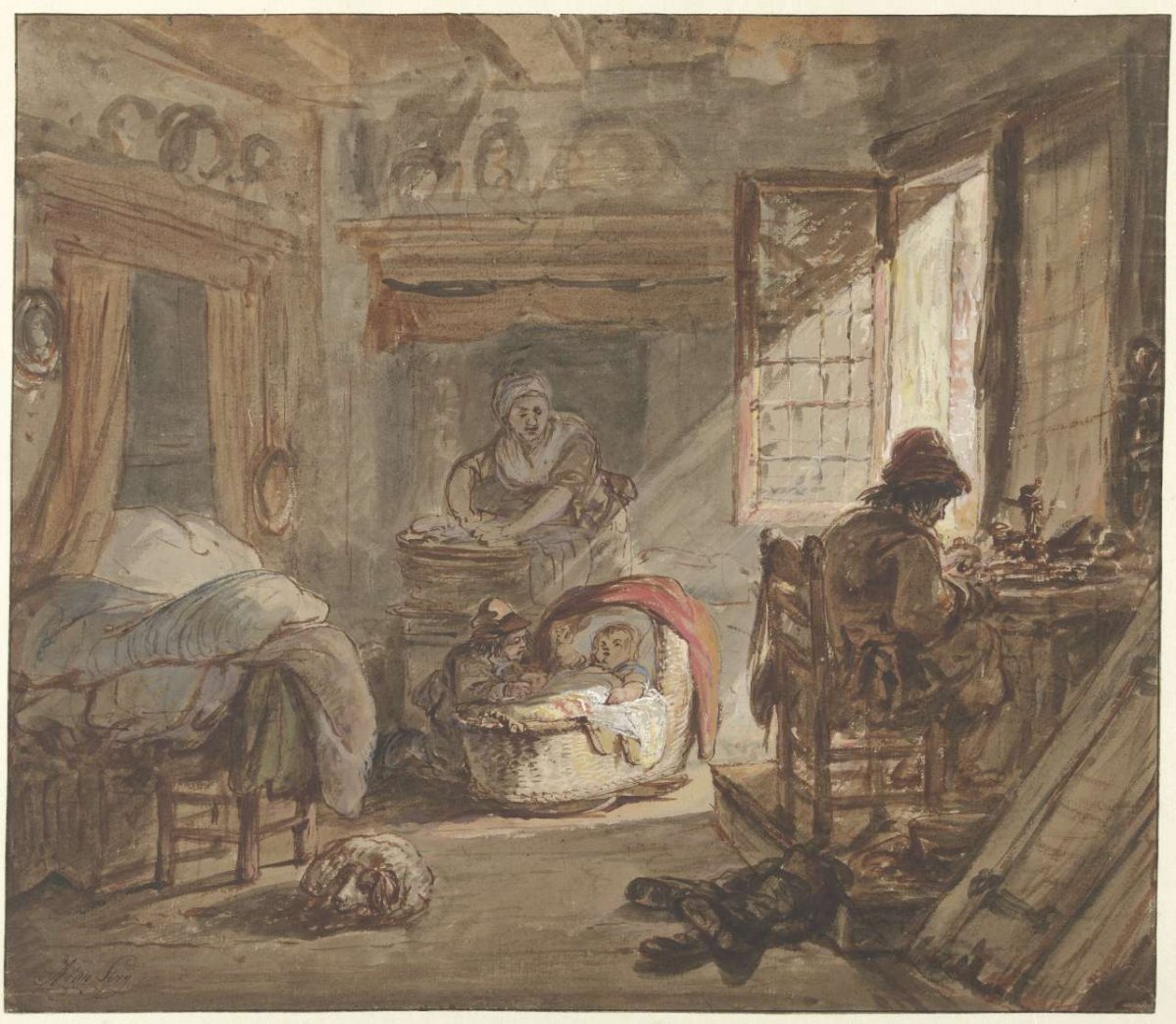 Interieur met familie, Abraham van Strij (I), 1763 - 1826