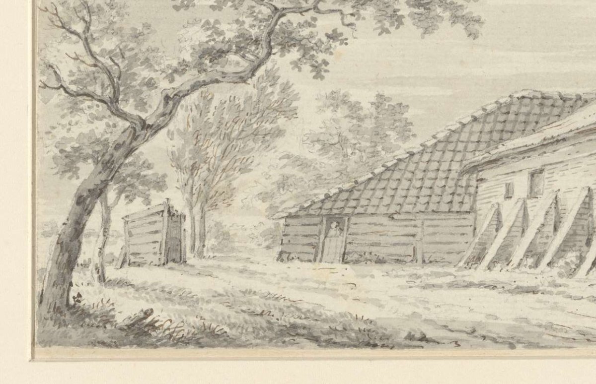 Farmhouse with barn, anonymous, 1700 - 1800