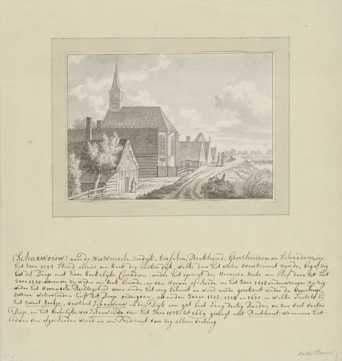 View of the village of Scharwoude on the West Frisian seawall, anonymous, 1700 - 1800