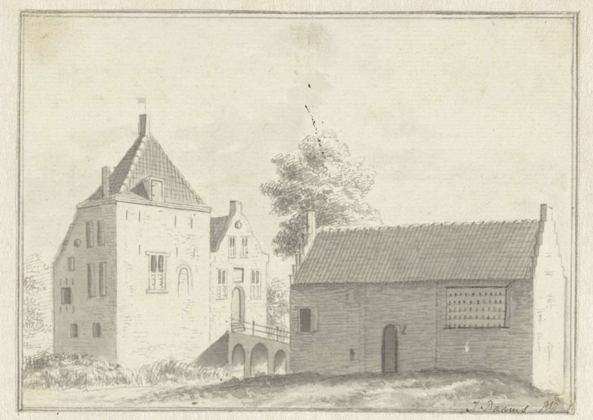 Castle Hinderstein at Langbroek from the west, Joost Daams, 1700 - 1800