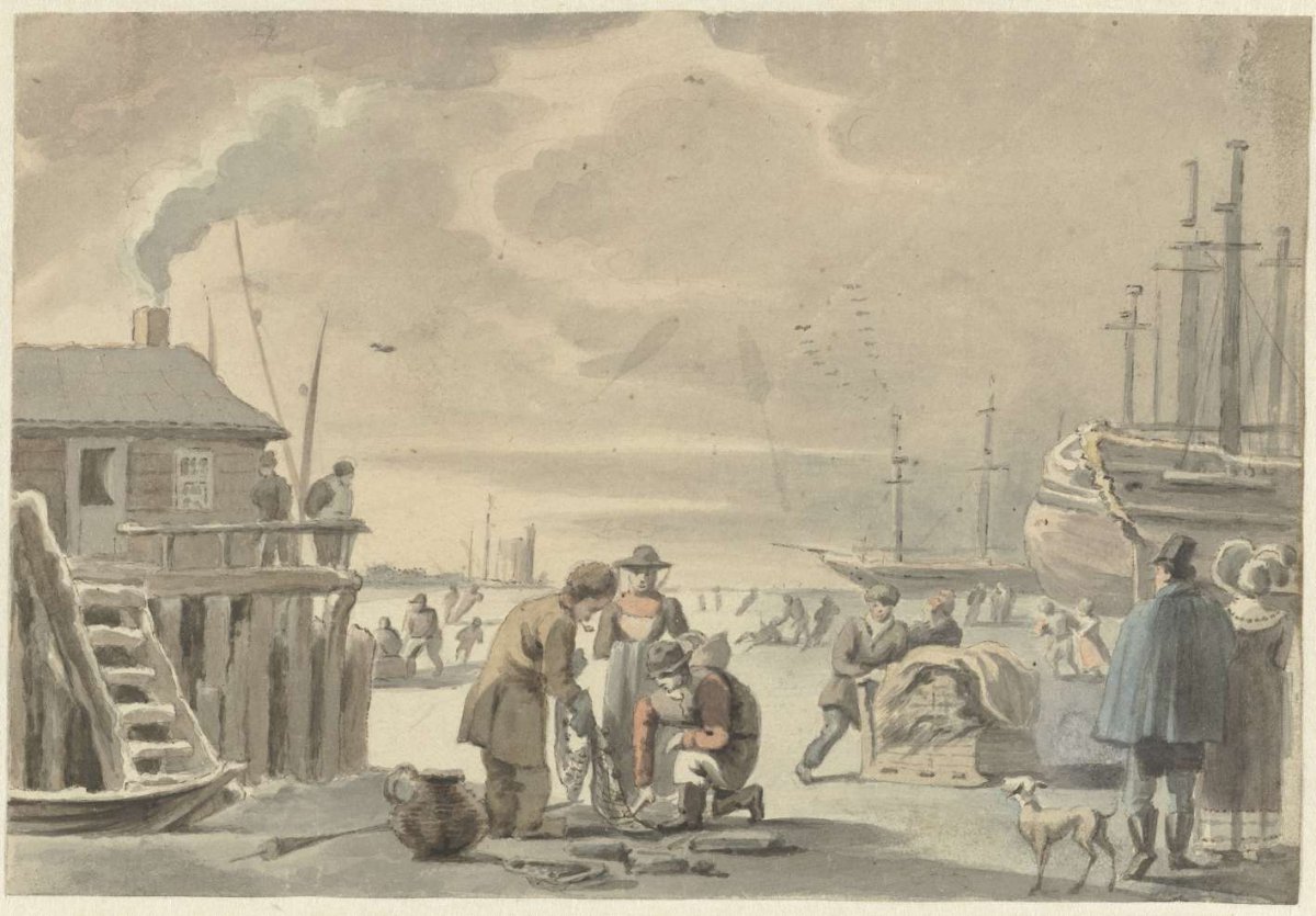 View of the frozen Merwede near Moerdijk, Aert Schouman, 1720 - 1792