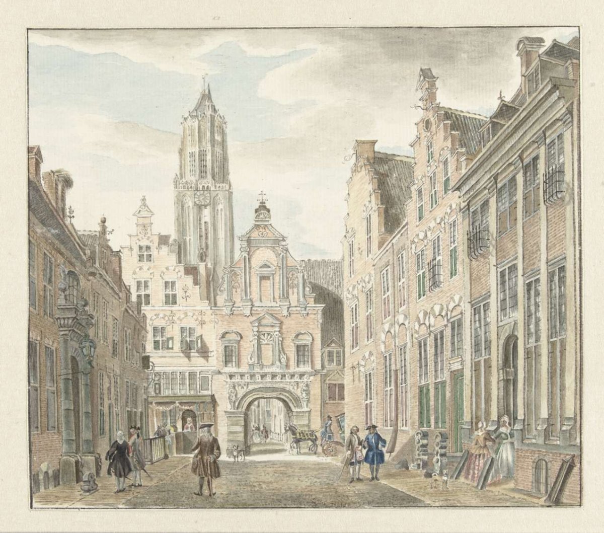 Nieuwstraat in Utrecht with a view of the Dom tower, Johanna de Bruyn, 1753