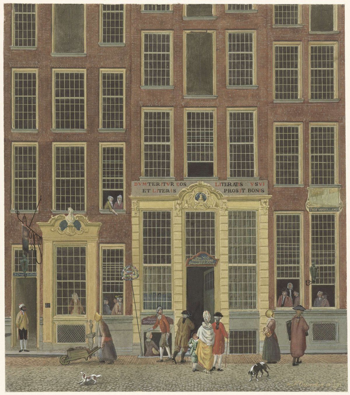 Jan de Groot's bookstore and lottery office on Kalverstraat in Amsterdam, anonymous, 1758 - 1843