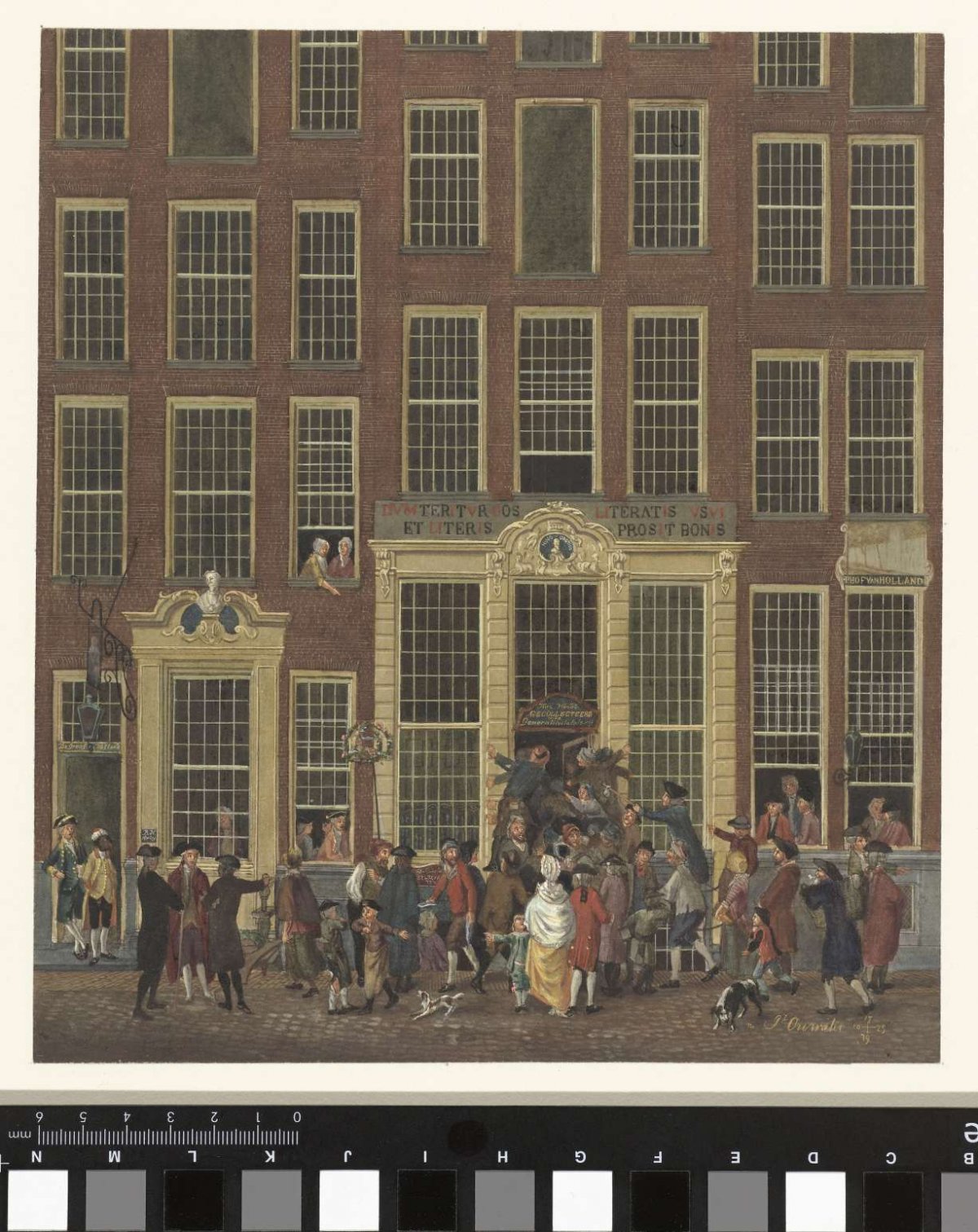 Jan de Groot's bookstore and lottery office on Kalverstraat in Amsterdam, anonymous, 1758 - 1843