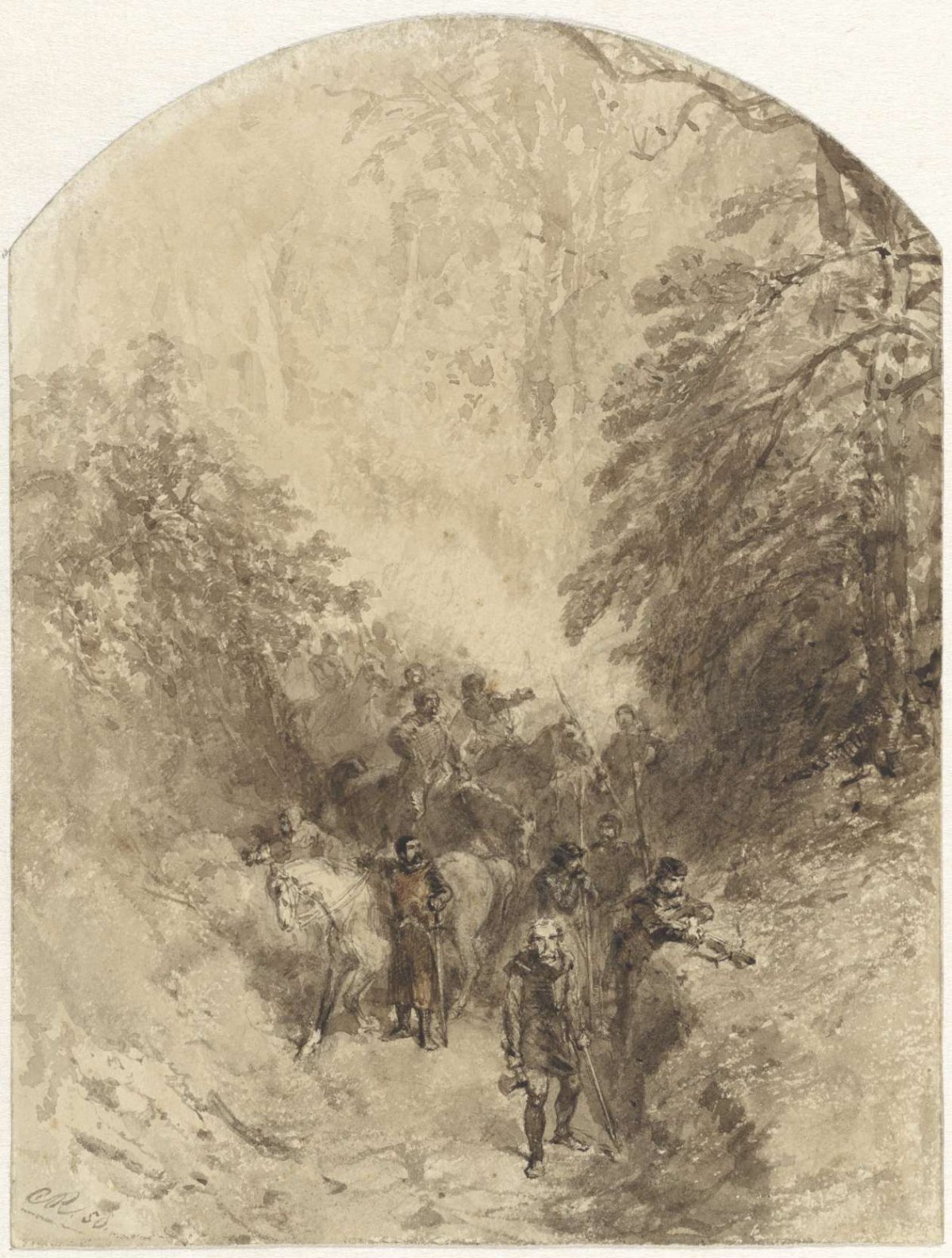 Warrior people in a forest, Charles Rochussen, 1850