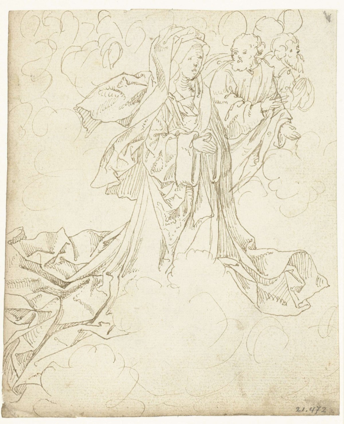 Mary with two saints among the clouds, Meester van het Berlijnse Schetsboek, 1523