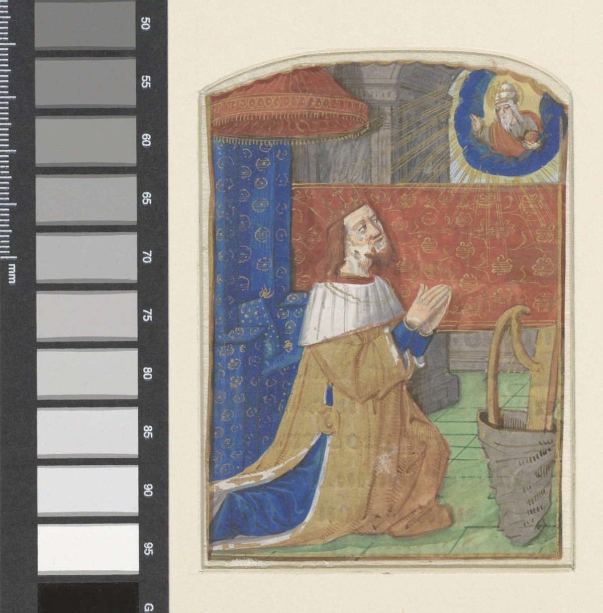 Miniature from a book of hours: King David in prayer, anonymous, 1475 - 1500