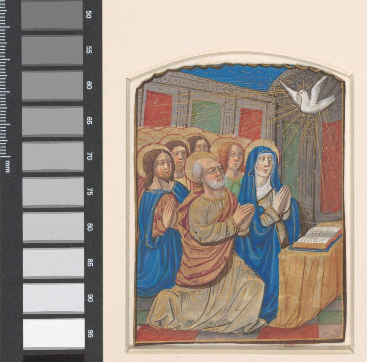 Miniature from a book of hours: Mary with child, on throne, anonymous, 1475 - 1500