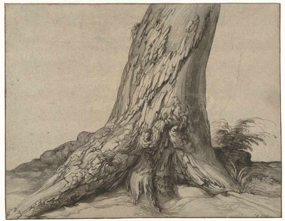 Study of a tree trunk with roots, Jacques de Gheyn (II), 1575 - 1625