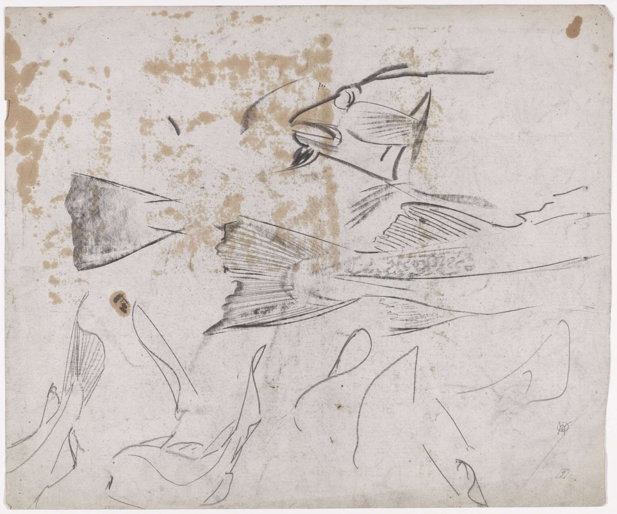 Sketch sheet with studies of a haddock, Gerrit Willem Dijsselhof, c. 1876 - c. 1924
