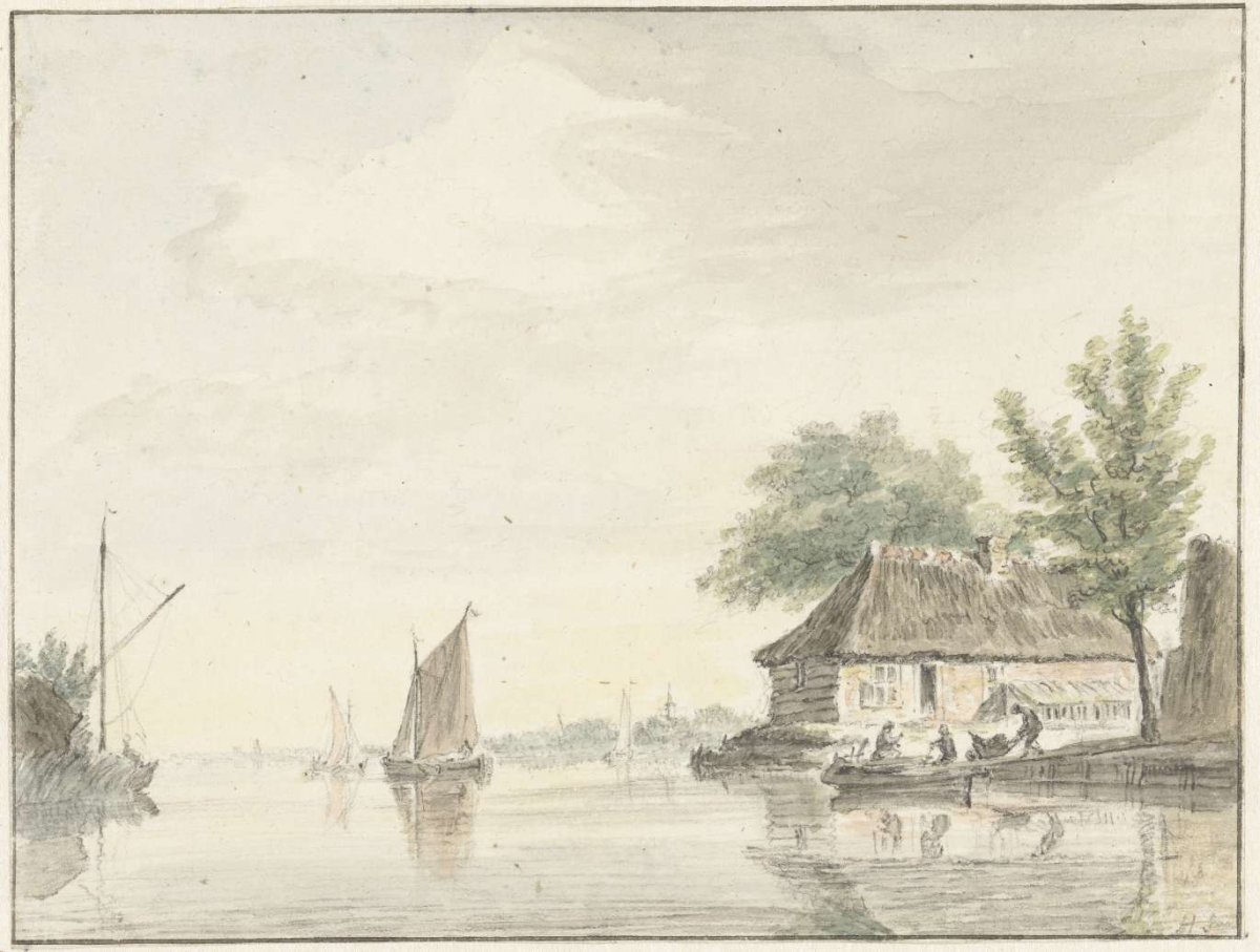 River landscape with sailing boats, Hendrik Spilman, 1733 - 1784