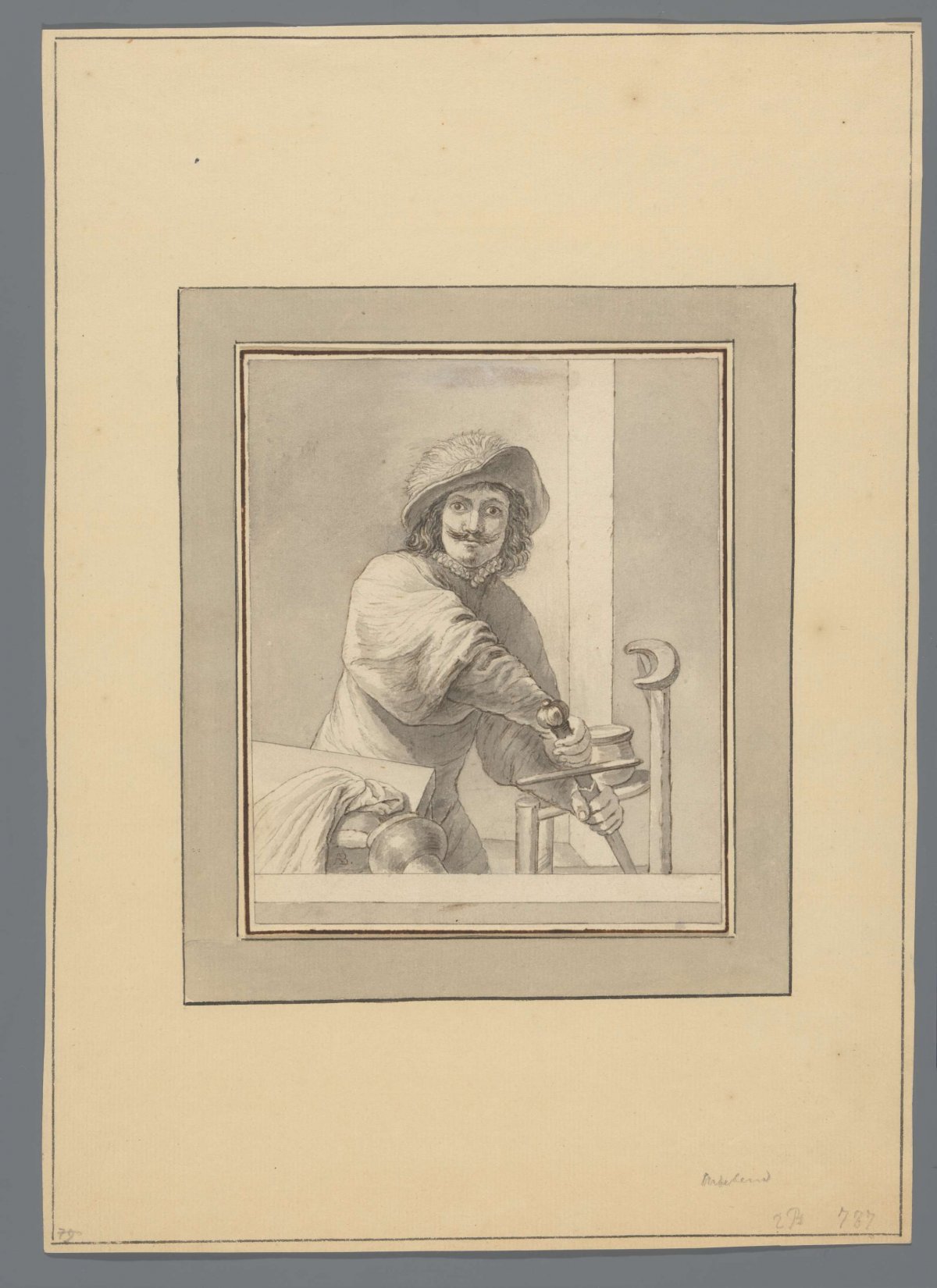 Soldaat trekt zijn zwaard, anonymous, 1615 - 1688