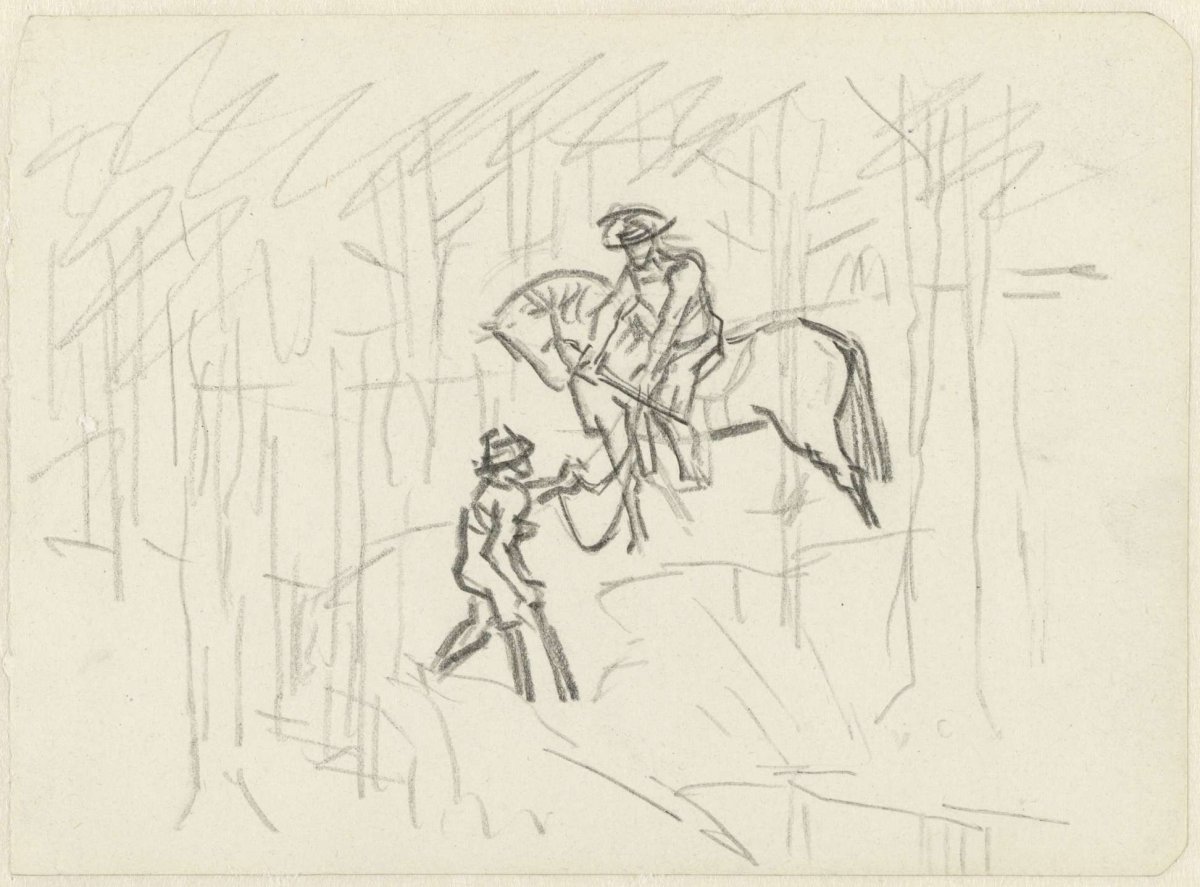 Study sheet showing a rider on horseback and a beggar, Jan Toorop, 1868 - 1928